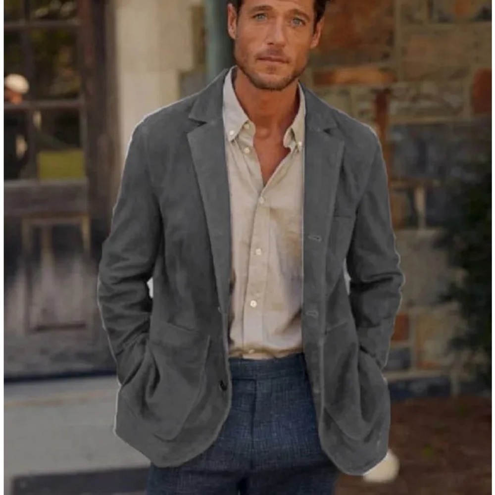 Halston Halsuede Single Breasted Gray Blazer